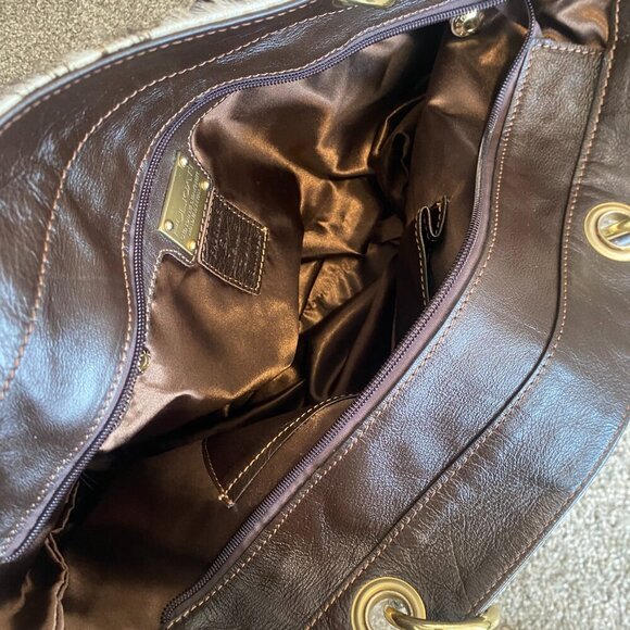 PULICATI ITALY Snake Pattern Calf Hair Leather Large Handbag Tote Bag Purse - Picture 12 of 16